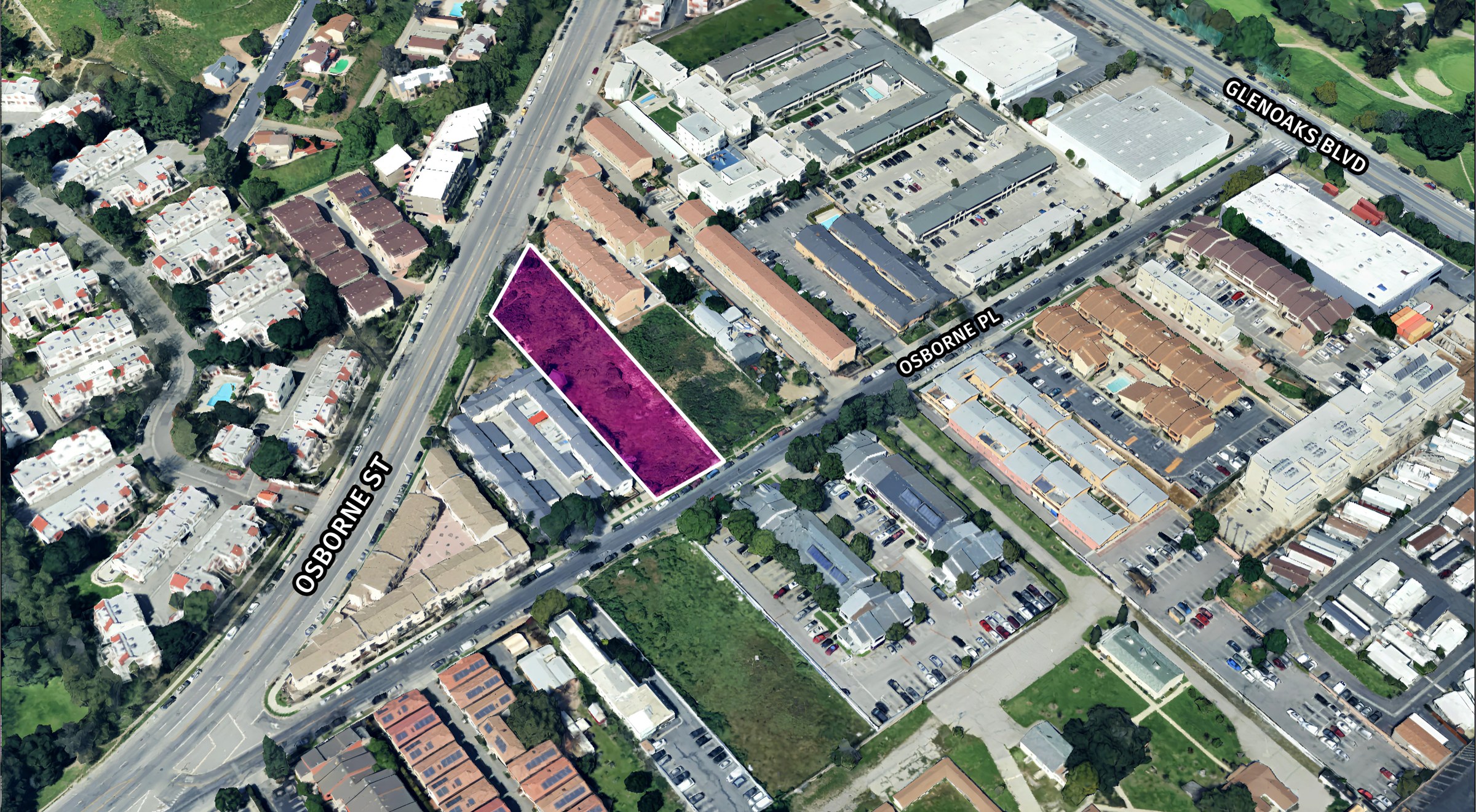 Oblique aerial showing the site between Osborne St and Glenoaks Blvd